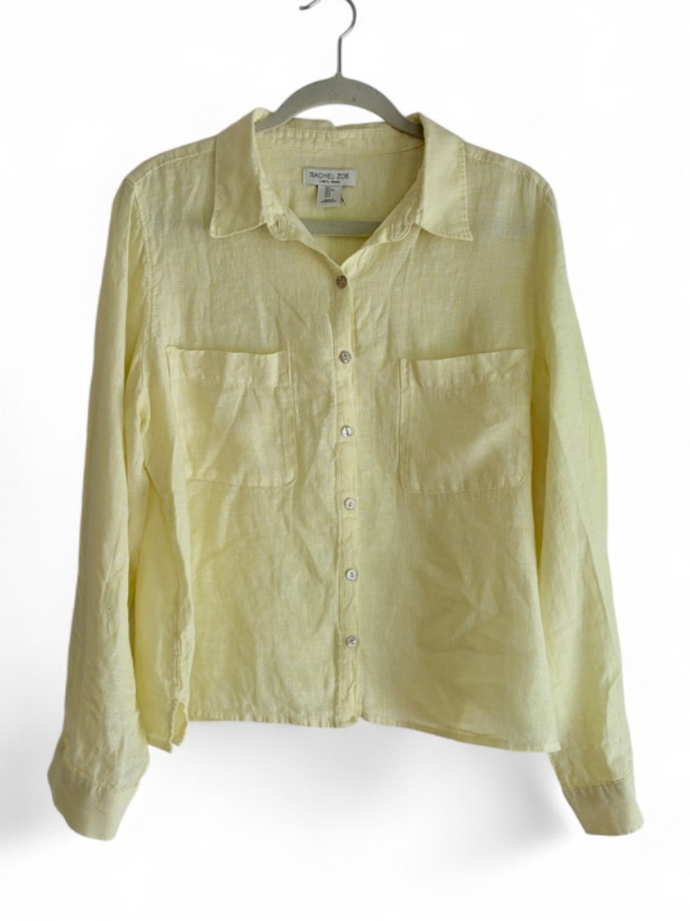 Rachel Zoe Pastel Yellow 100% Linen Button Down Long Sleeve Shirt Size L